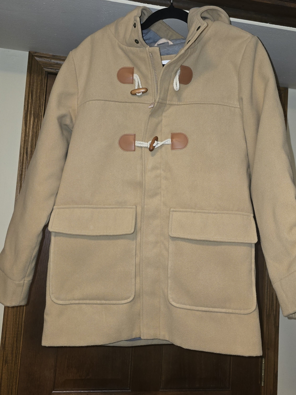 Cat & Jack Kids XL Beige Hooded Toggle Duffle Coat Fleece Lined Winter Jacket